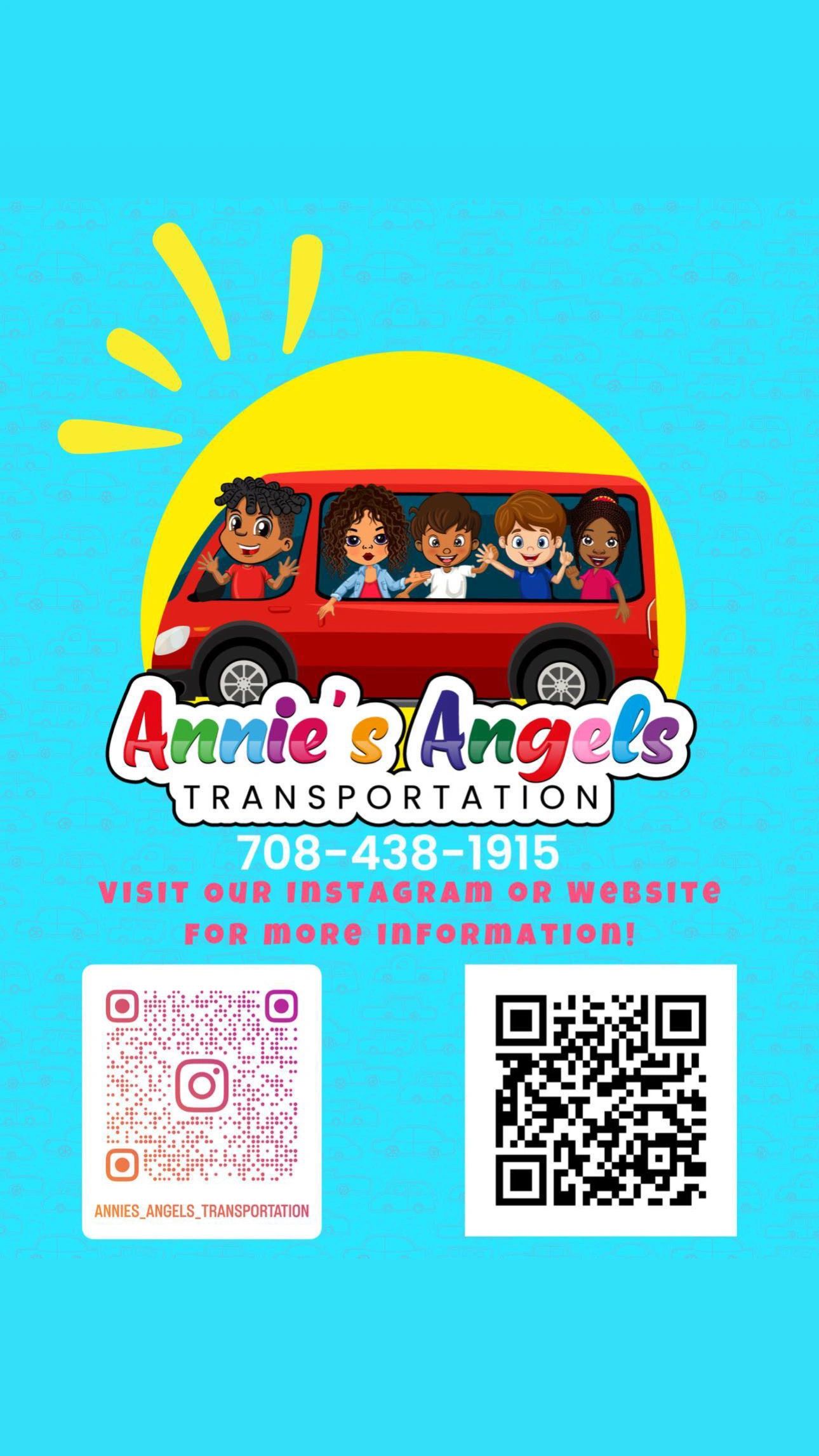 Annie's Angels Transportation promotional flyer with van and children