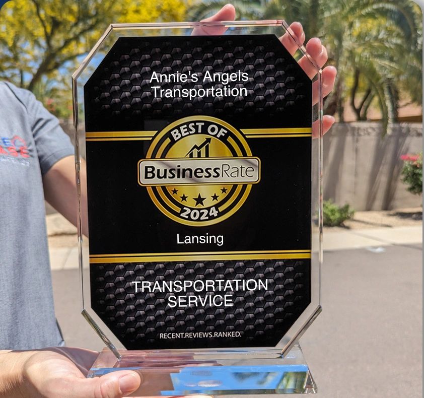 Best of 2024 BusinessRate award plaque — Annie's Angels Transportation, Lansing